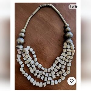 Vtg Bone Brass Bead Necklace BOHO Tribal‎ Ethnic